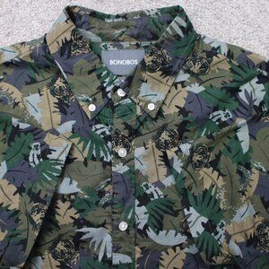 Bonobos Shirt Mens Medium Green Floral Standard Fit 100% Cototn Short Sleeve